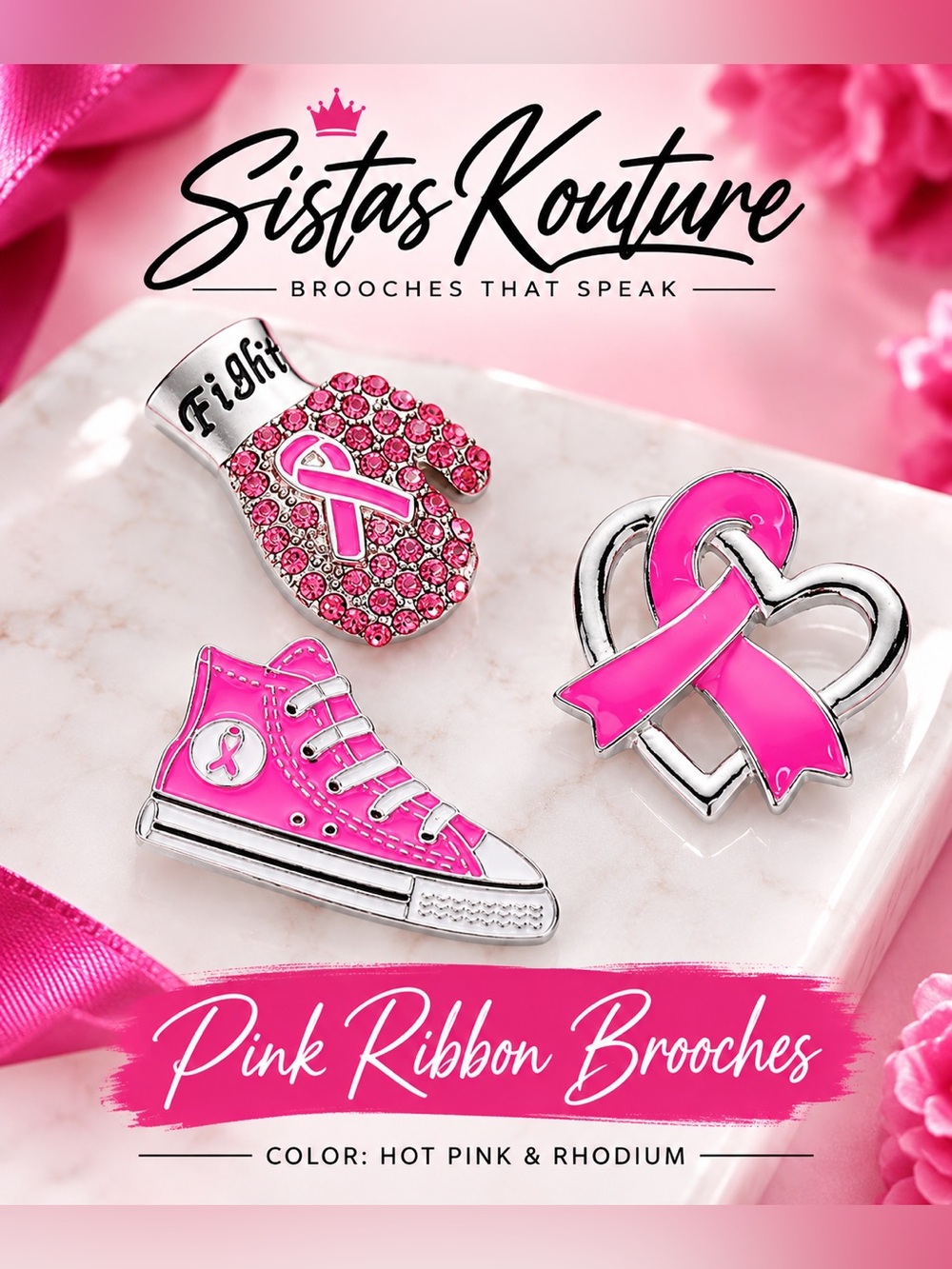 Pink Ribbon Kids Brooch Set